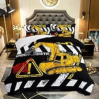Vista 1 de QOOMO Edredón de excavadora tamaño King, juego de edredón de camión de construcción para niños, adolescentes, niños y niñas, juego de ropa de cama