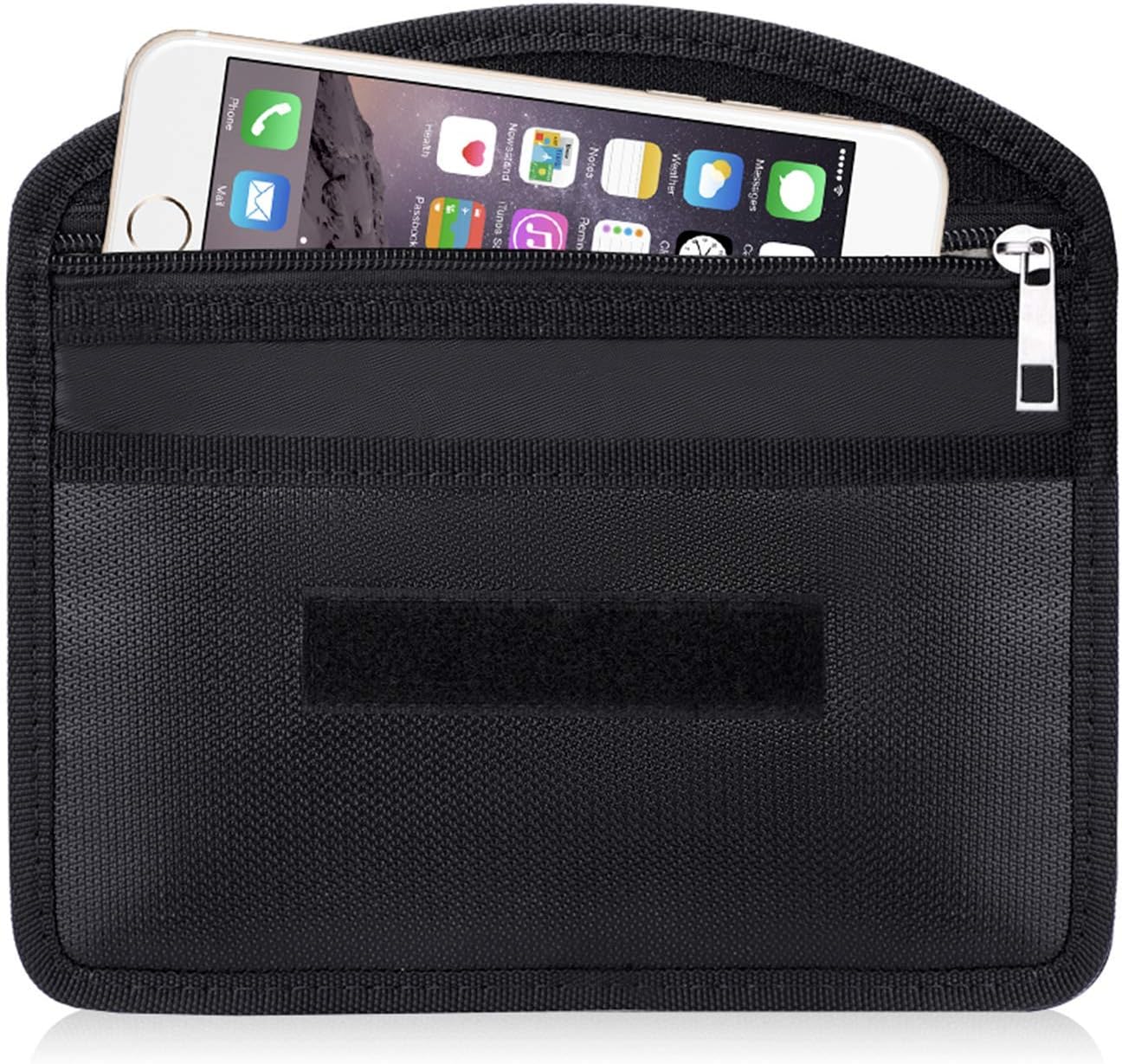 Fireproof Faraday Bag with Zipper Anti-Tracking EMF GPS RFID Car Key Signal Blocker Wallet Shielding Pouch Protective Case for Cell Phone Privacy and Car Key FOB (1pcs) Black