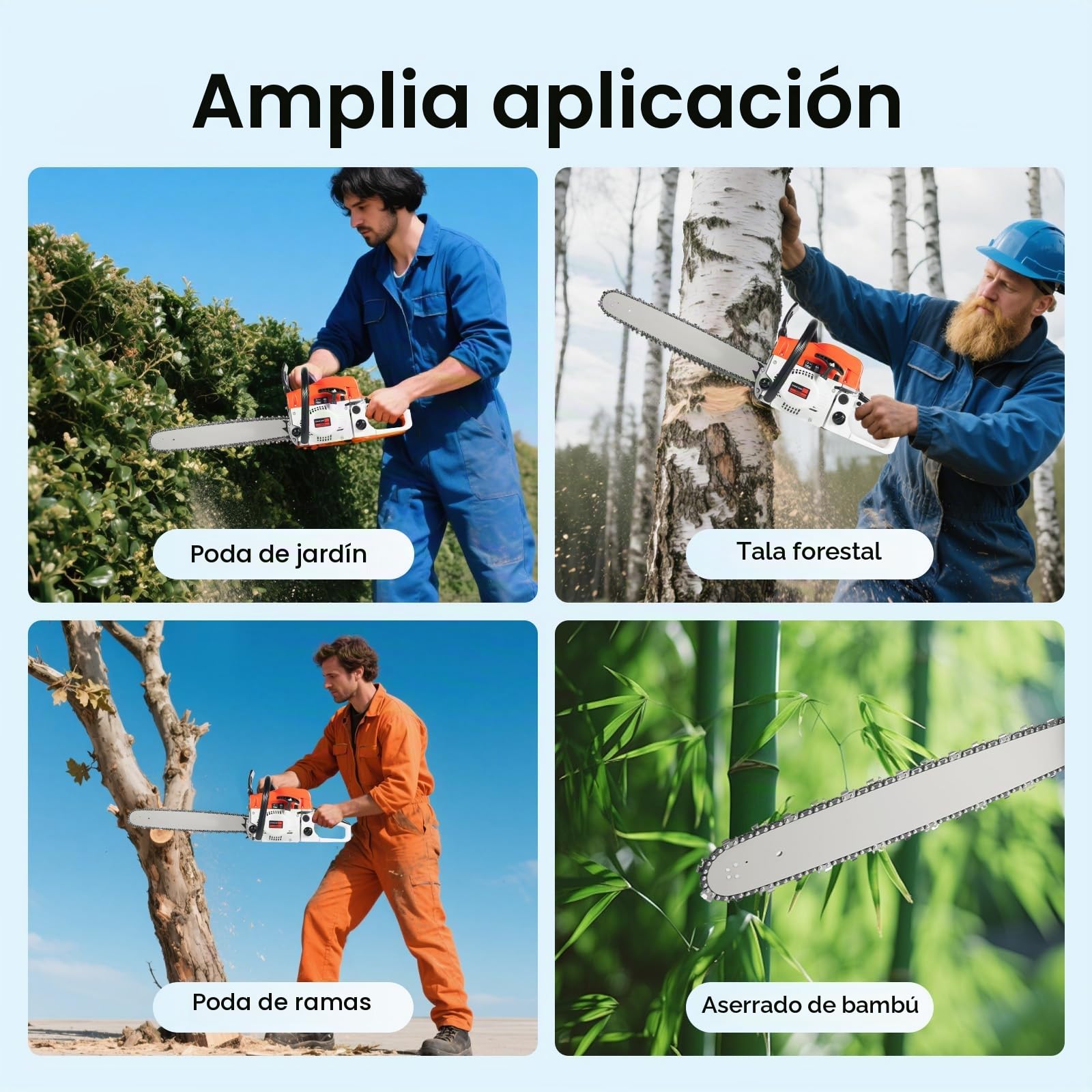 Motosierra de gasolina, motor de 2 tiempos, 52 cc, con espada de 51 cm de longitud y arranque fácil, lubricación automática de cadena ideal para leña, poda de árboles y cuidado del jardín