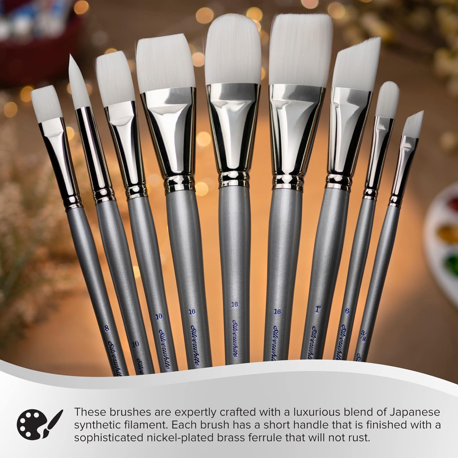 Silver Brush Limited 1501-12 Silverwhite Flat Paintbrush for Watercolor, Gouache, Inks, Dyes, Fluid, & Flow Acrylic, Size 12, Long Handle