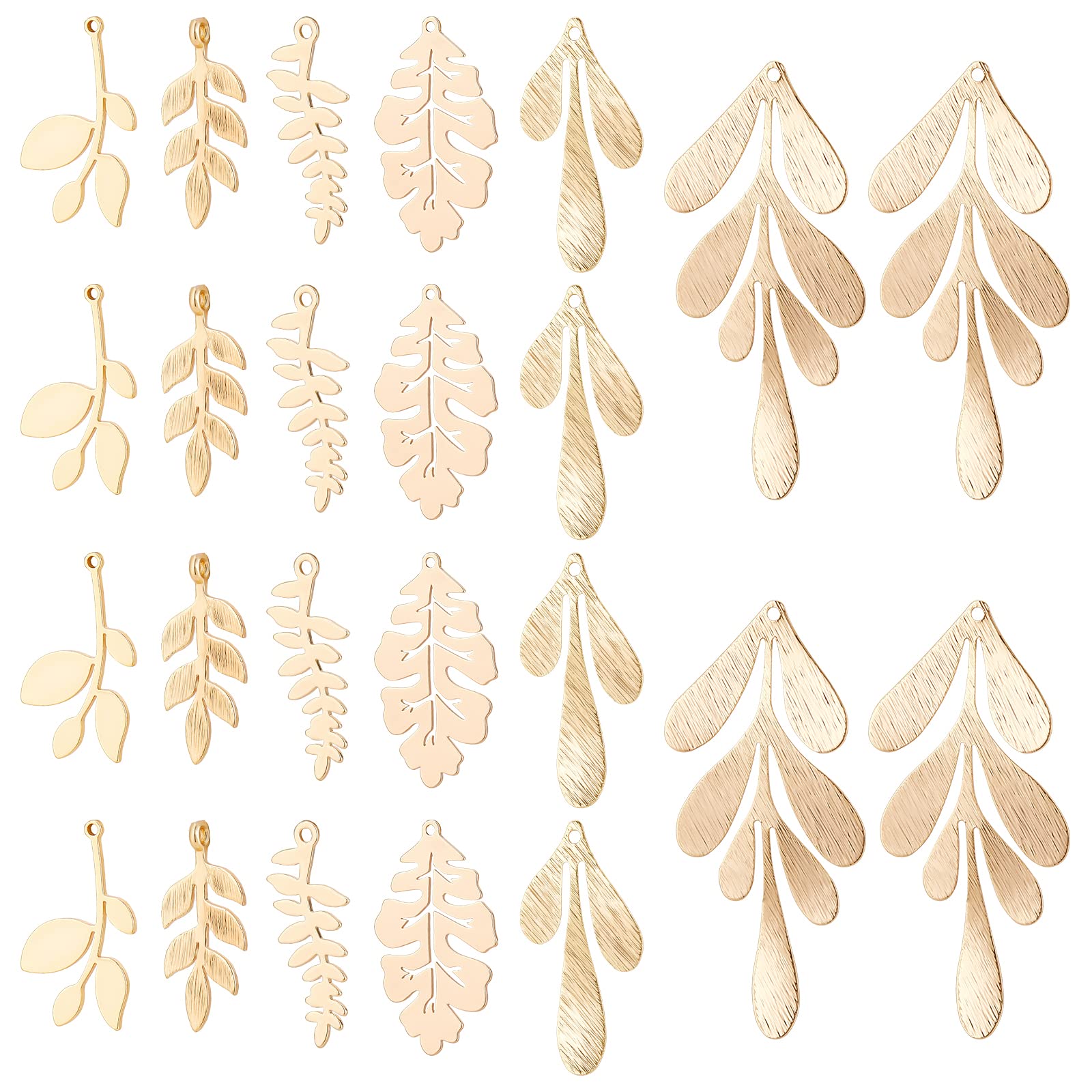 BENECREAT 24Pcs 18K Gold Plated Metal Leaf Charms, 6 Style Leaf Charms Brass Pendants for Jewelry Making and DIY Craftings — image 1