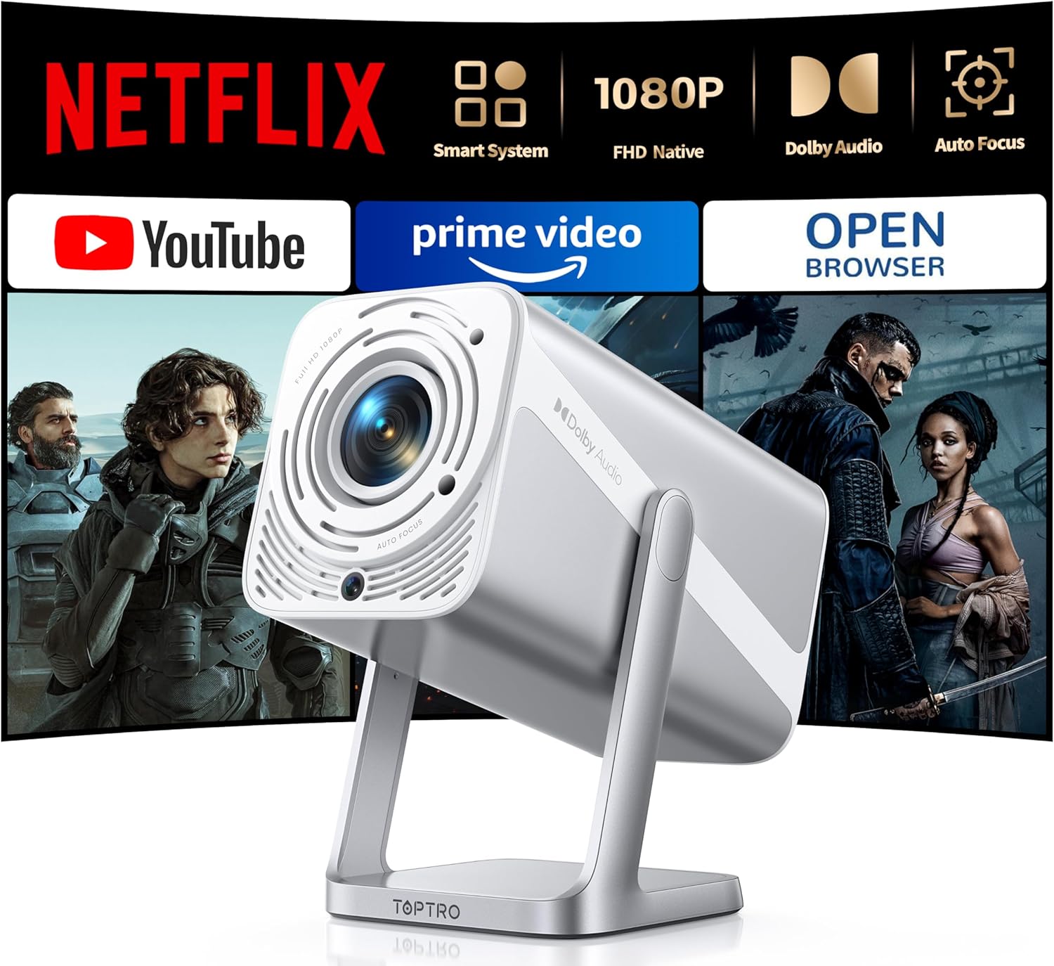 [Netflix-Licensed/Auto Focus/360°Adjustable Stand]Smart-Projector-4K with WiFi 6