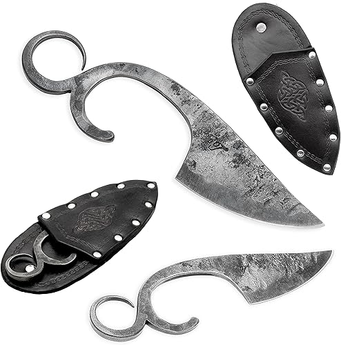Toferner Cuchillo forjado a mano, cuchillo de tres dedos, cuchillo artesanal hecho a mano con funda de cuero genuino, hoja endurecida, idea de