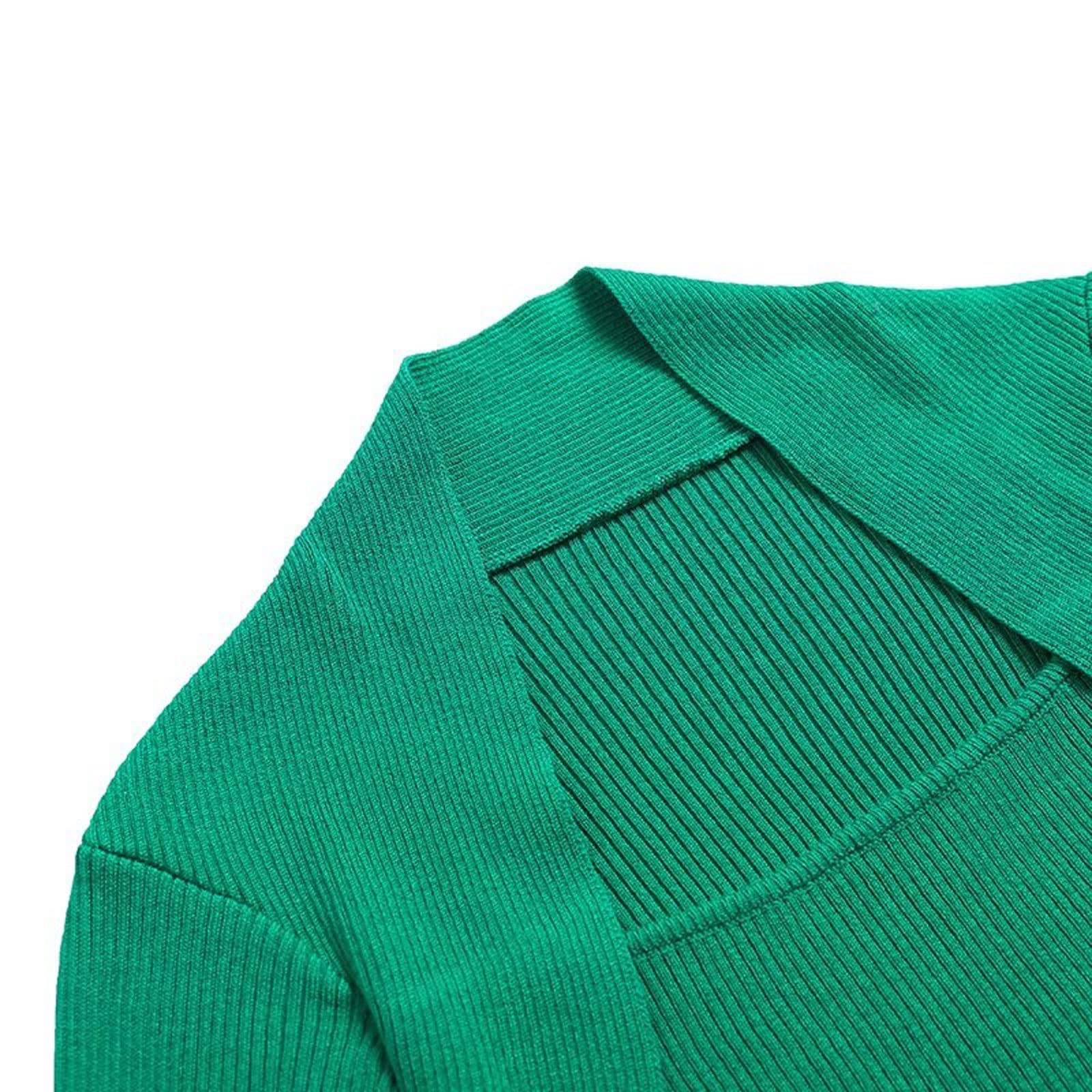Damskie swetry damskie modne dopasowane przycięte zielone dzianinowe sweter vintage kwadratowy kołnierz długi rękaw damskie swetry eleganckie topy, Czarny, US-Size S