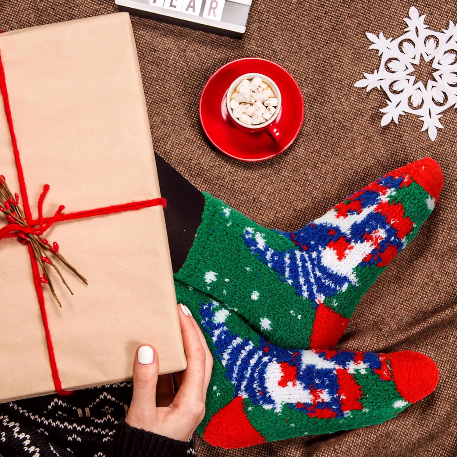 Jeyiour 24 Pair Christmas Fuzzy Socks for Women Girls Gifts Funny Cozy Fluffy Winter Warm Slipper Xmas Holiday Socks Warm Crew Gifts - Image 5