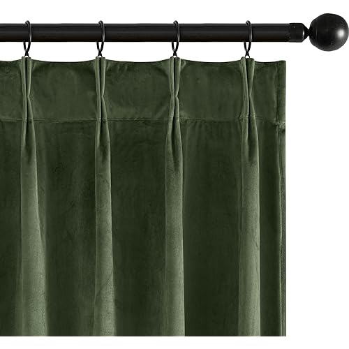 MIULEE Olive Green Velvet Curtains 90 inches Long, Pinch Pleated Blackout Drapes with Hooks, Thermal Insulated Pinch Pleat Panels for Bedroom Living Room, 2 Panels