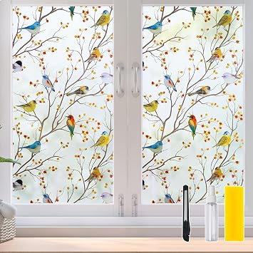 DKTIE Country Rustic Stain Glass Window Film for Glass Two-Way Privacy Day and Night 2nd Generation Frosted Film UV2 Print Technology Double-Sided Color S3533, 17.7in X 78.7in