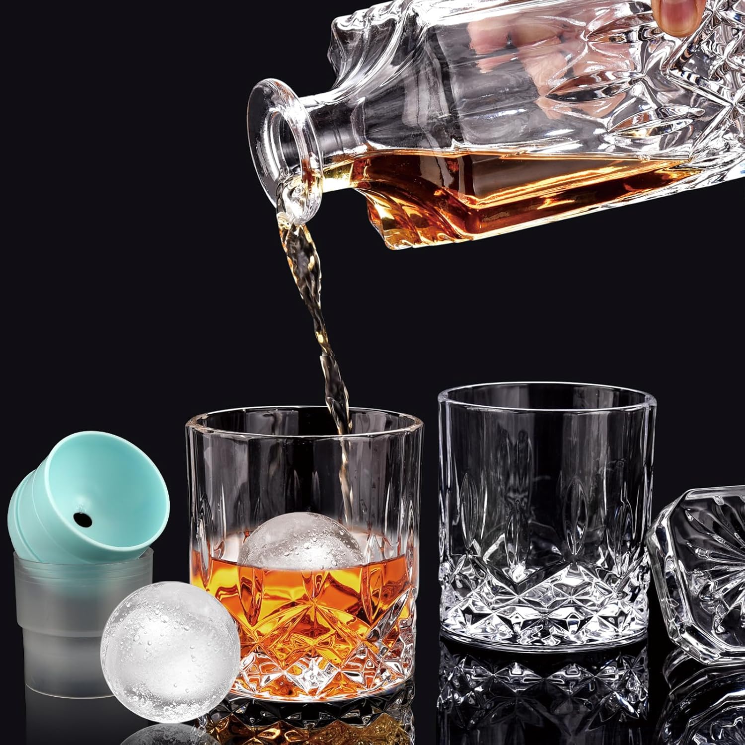 Whiskey Decanter Set for Men, 4*Crystal Whiskey Glasses(Get 4 Silicone Ice Mold Free), Lead-Free Decanter Set for Whiskey, Bourbon, Scotch, Anniversary Christmas Gifts for Dad, Husband, Whiskey Lovers - Image 3