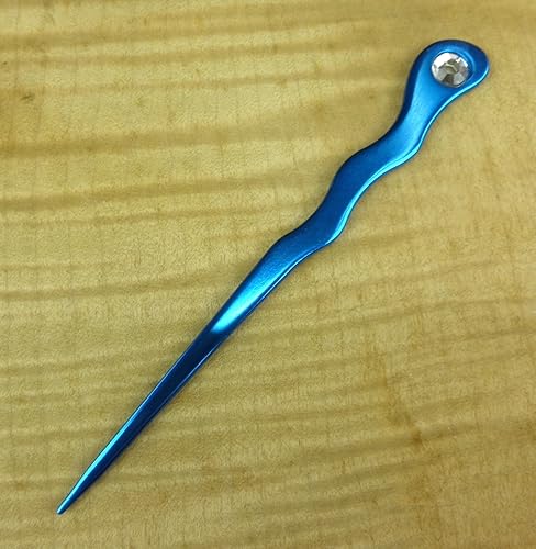 Miniatura 4 de (1) Palillo de pelo en espiral de metal de aluminio anodizado de 6 pulgadas de largo con horquilla de púa de diamantes de imitación transparentes