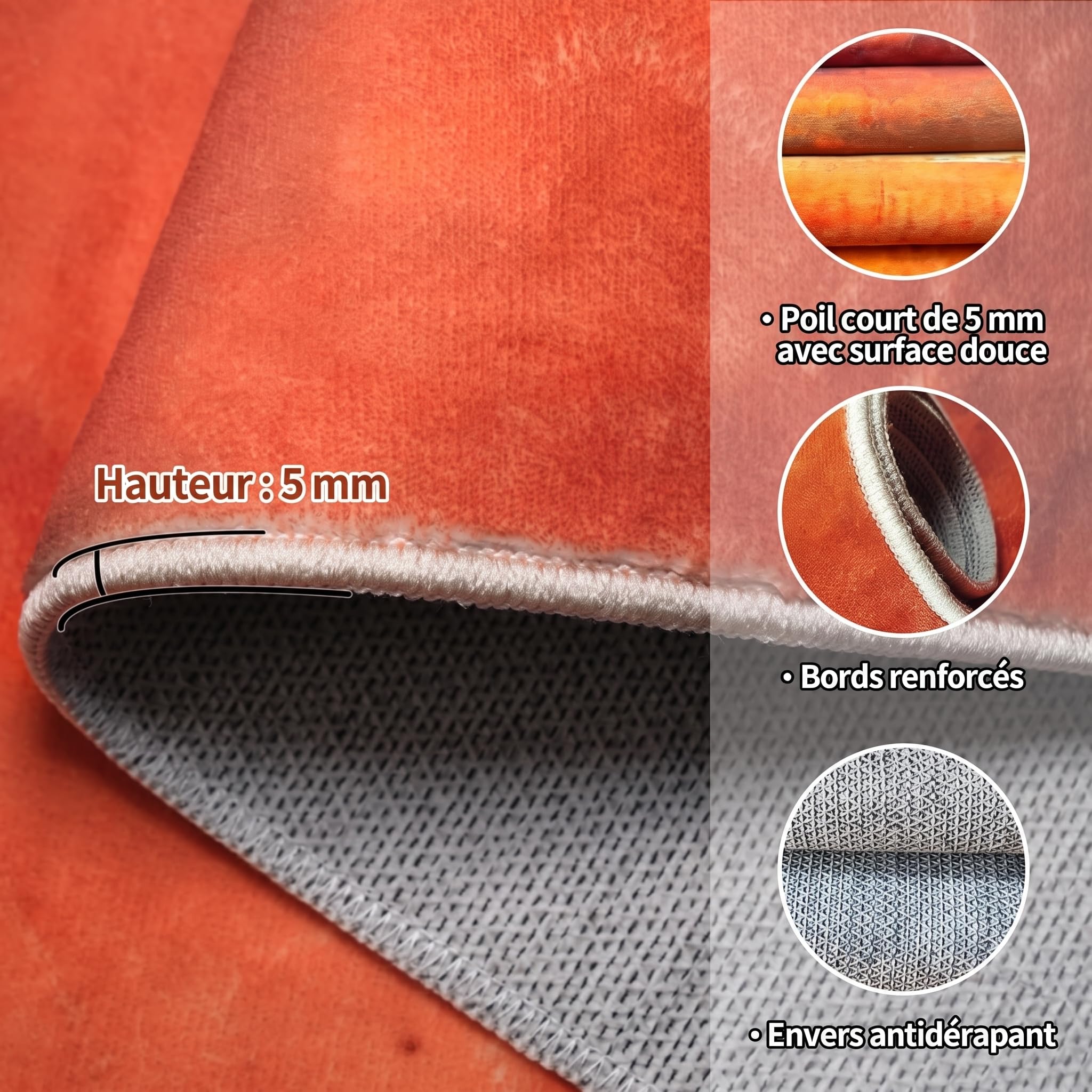 Tapis Poil Ras Salon Moderne Doux Moquette Chambre Grand 200x300cm Lavable Descente De Lit Marron Orange pour Cuisine, Salle à Manger, Bureau Couloir-Tapis Multicolore