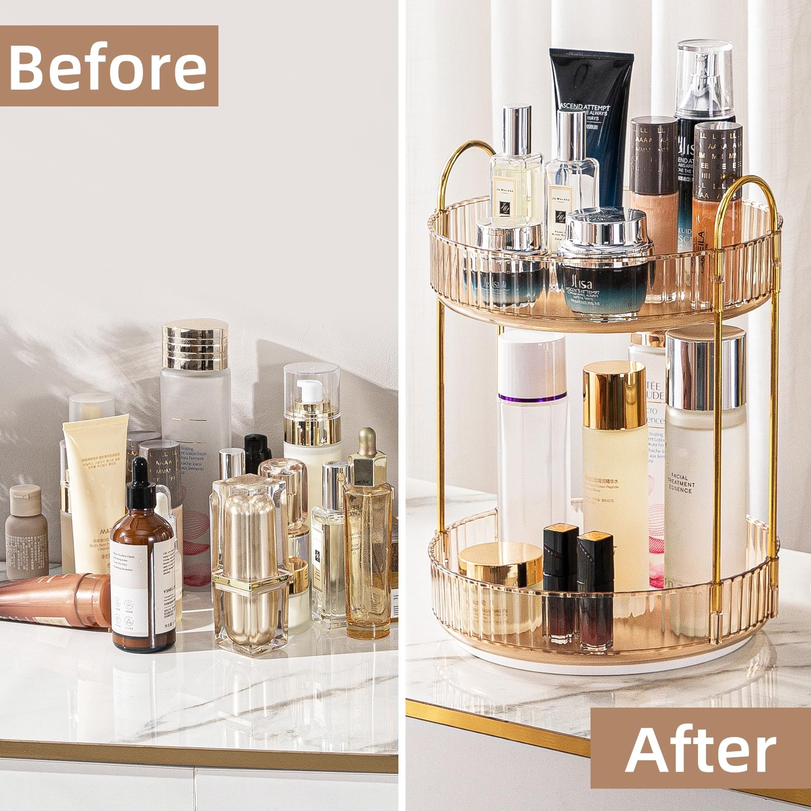 Makeup Organiser for Vanity 360° Rotating Bathroom Organiser Countertop, High-Capacity Skincare Organiser - Image 4