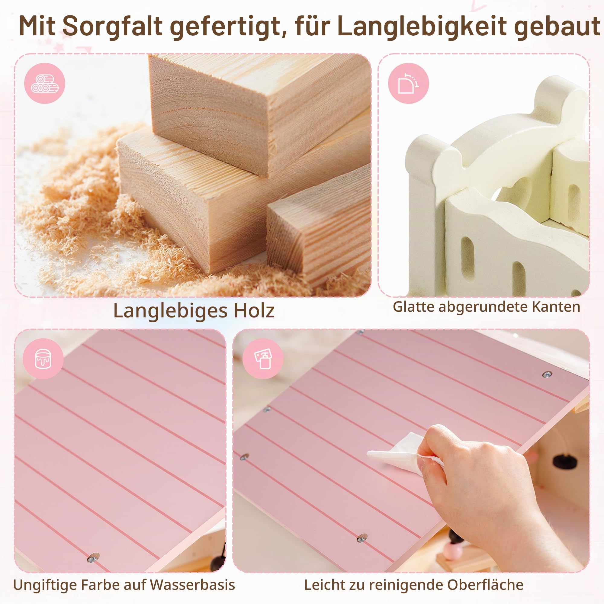 ROBUD Holzpuppenhaus, dreistöckiges Holzpuppenhaus mit 37-teiligem Spielzeugmöbel- und Puppenzubehör-Set–Rollenspiel-Puppenhaus mit 5 Zimmern und Gewächshaus, Spielzeuggeschenk für Kinder ab 3 Jahren