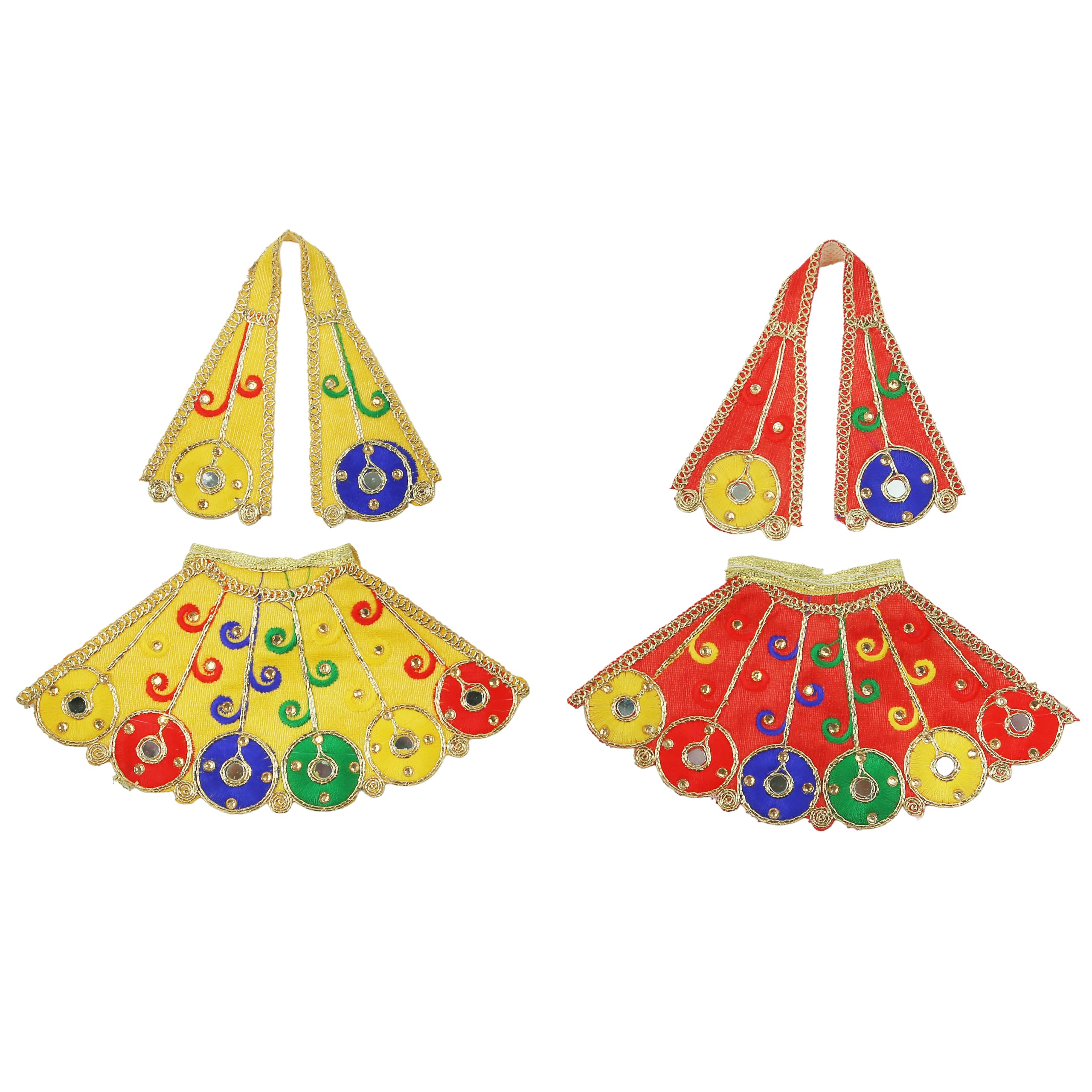 Set of 2 Laxmi Durga Devi MATA Dress Navratri poshak vastra Indian traidtional Cloth lehanga Chunari Puja Item for Idol Statues for Indian Traditional Festival (Size :-3") (Red & Yellow)
