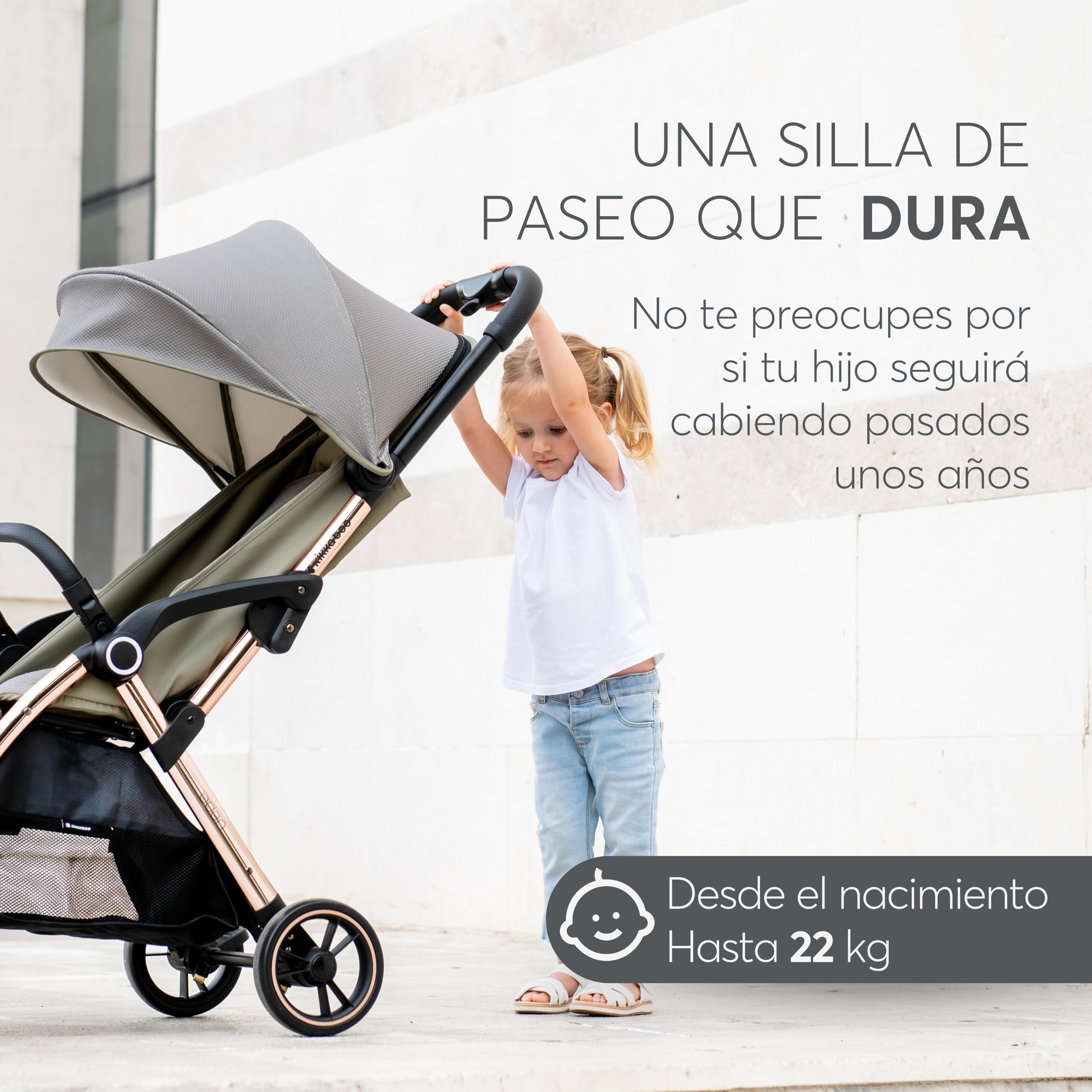 KikkaBoo Silla de Paseo EDEN, Carrito Bebé hasta 22 kg, Plegado Automático, Posición Reclinada, Superligero, Compacto, Beige