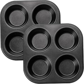 2PCS Air Fryer Muffin Pan, 4-Cavity Non-Stick Small Muffin Pan, Easy to Clean Carbon Steel Mini Cupcake Molds for Countertop Air Fryer Toaster Oven