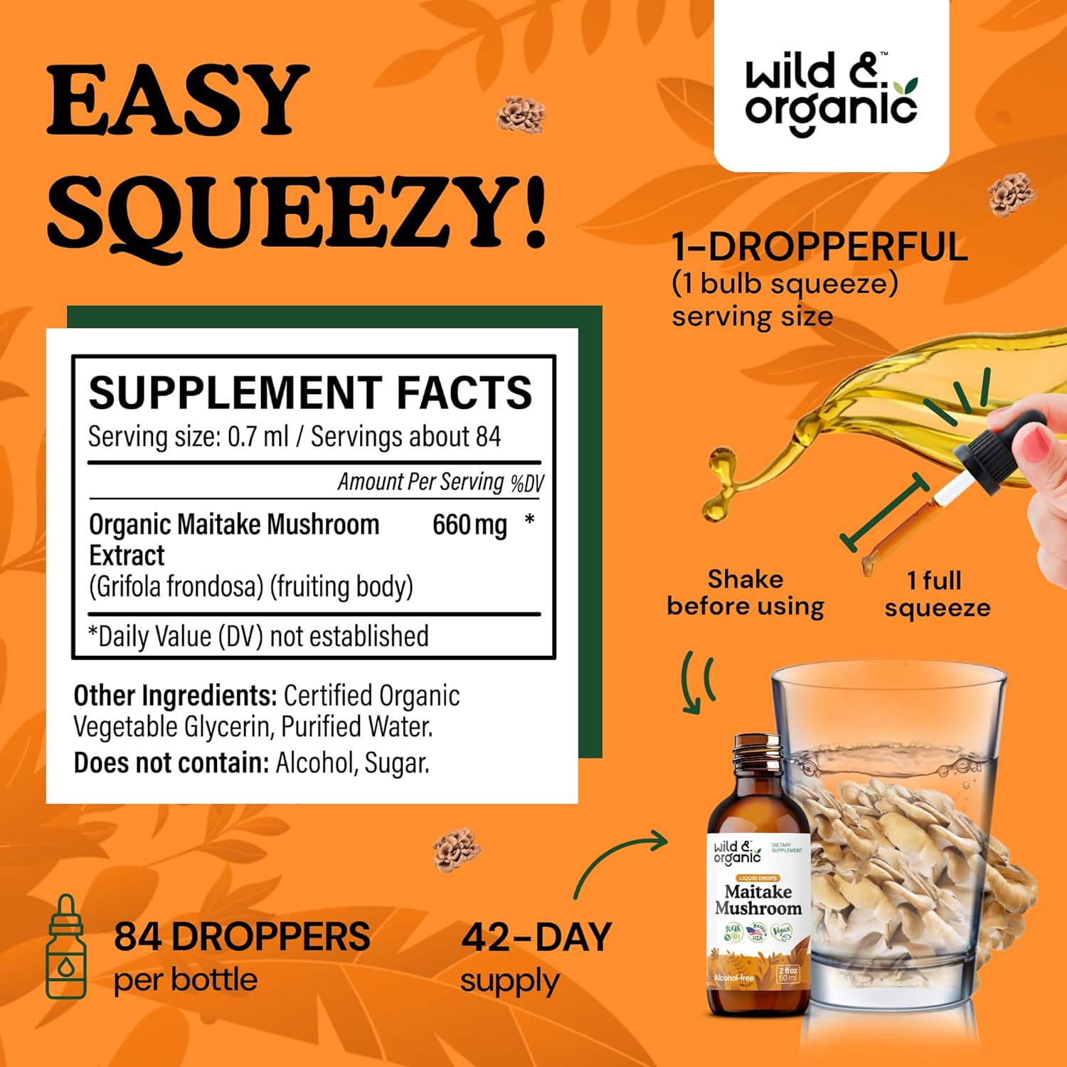 Wild & Organic Maitake Mushroom Drops - Liquid Mushroom Supplement for Immune Support - Maitake Extract Tincture - Vegan, Sugar & Alcohol-Free - 2 fl oz - Image 3