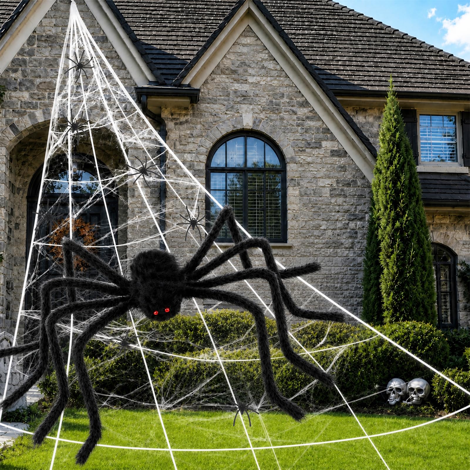 Halloween Decorations 59" Giant Spider with Large 200" Spider Web (Black)