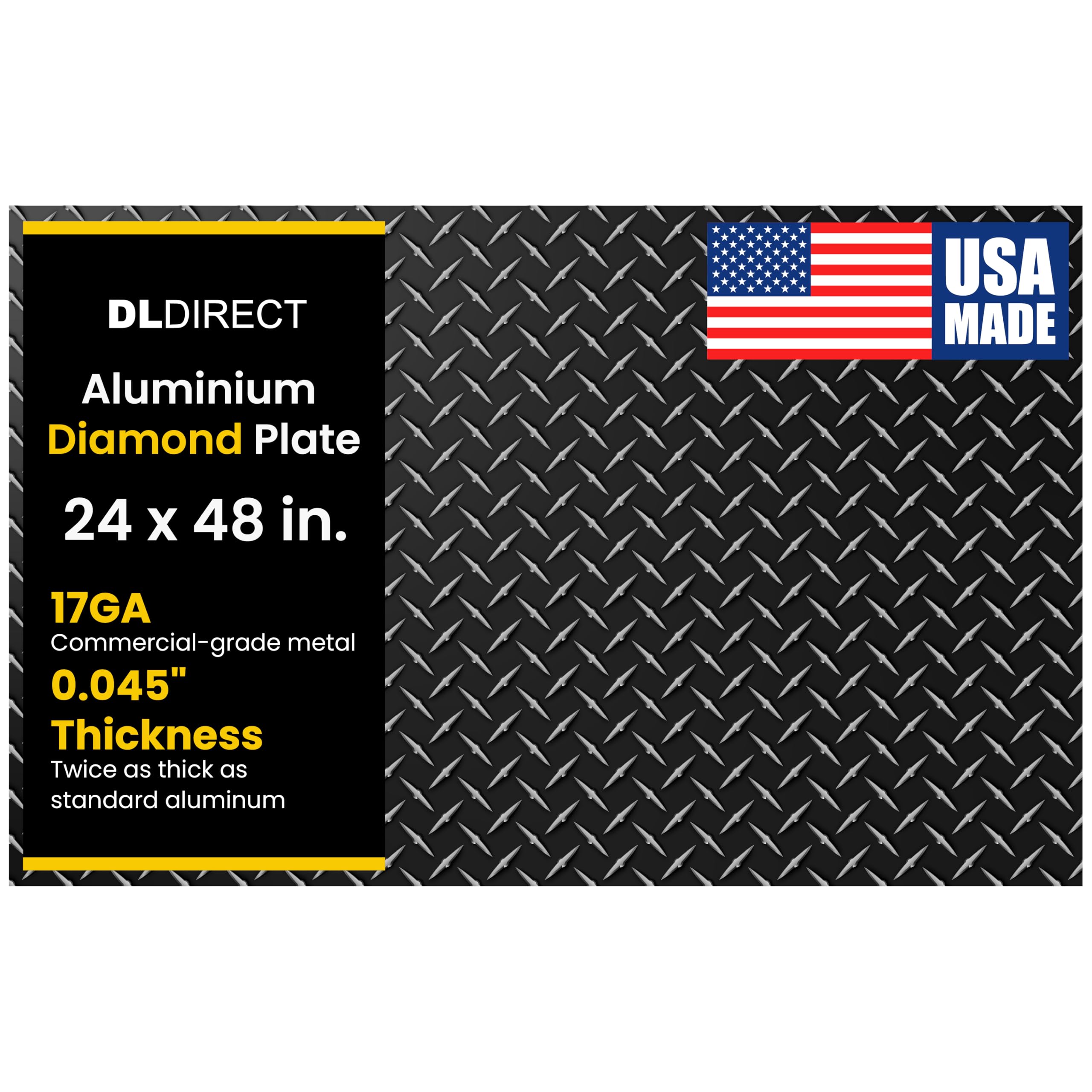 24in. X 48in. - Diamond Plate Sheet Metal, Heavy-Duty Genuine Commercial-Grade Mill Finish Diamondplate Aluminum Sheet, USA Made Aluminum Tread Plate