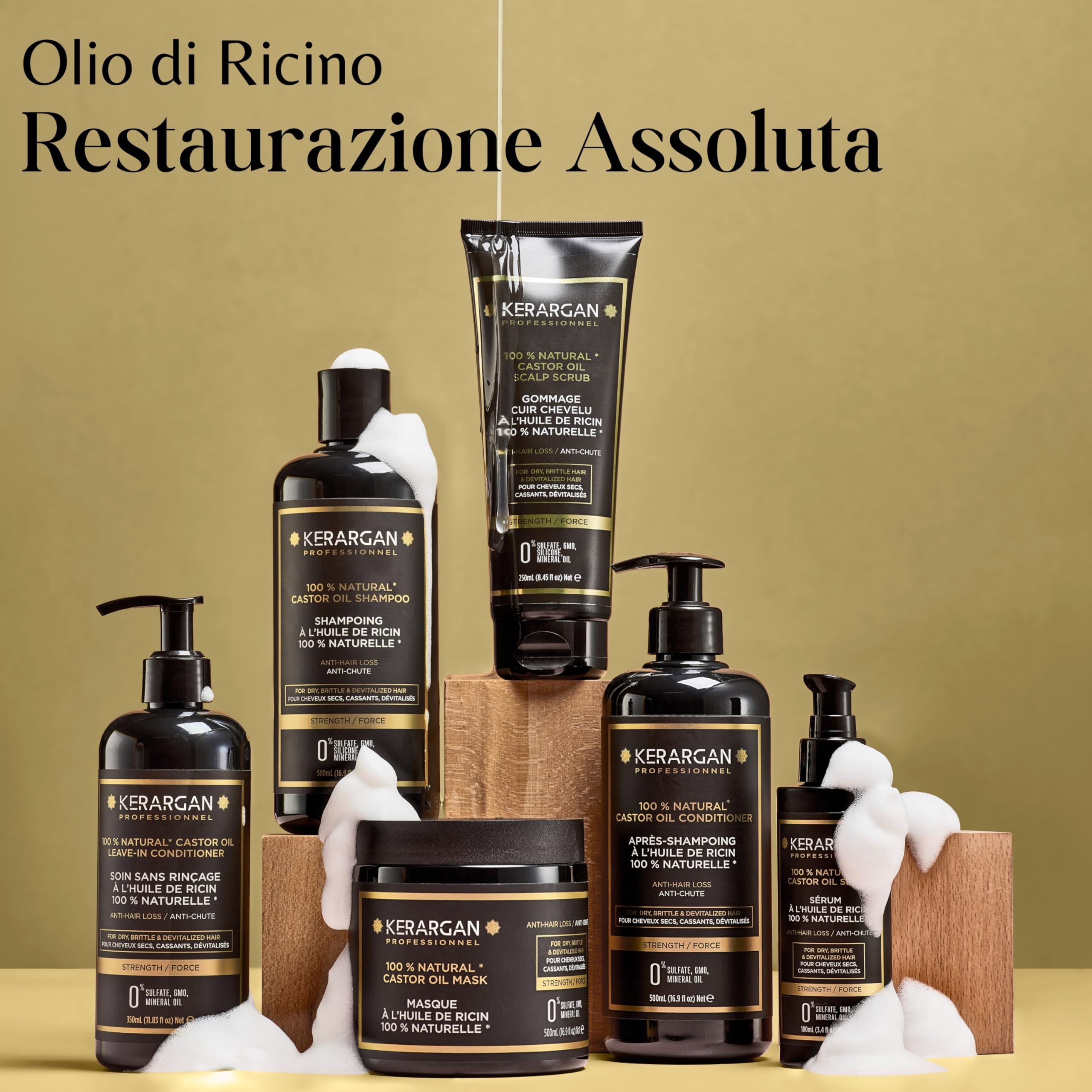 KERARGAN - Duo Ricino: Maschera e Siero Antirottura - 500ml+100ml | Maschera e siero all'olio di ricino per nutrire le lunghezze, proteggere le punte e ridurre la rottura