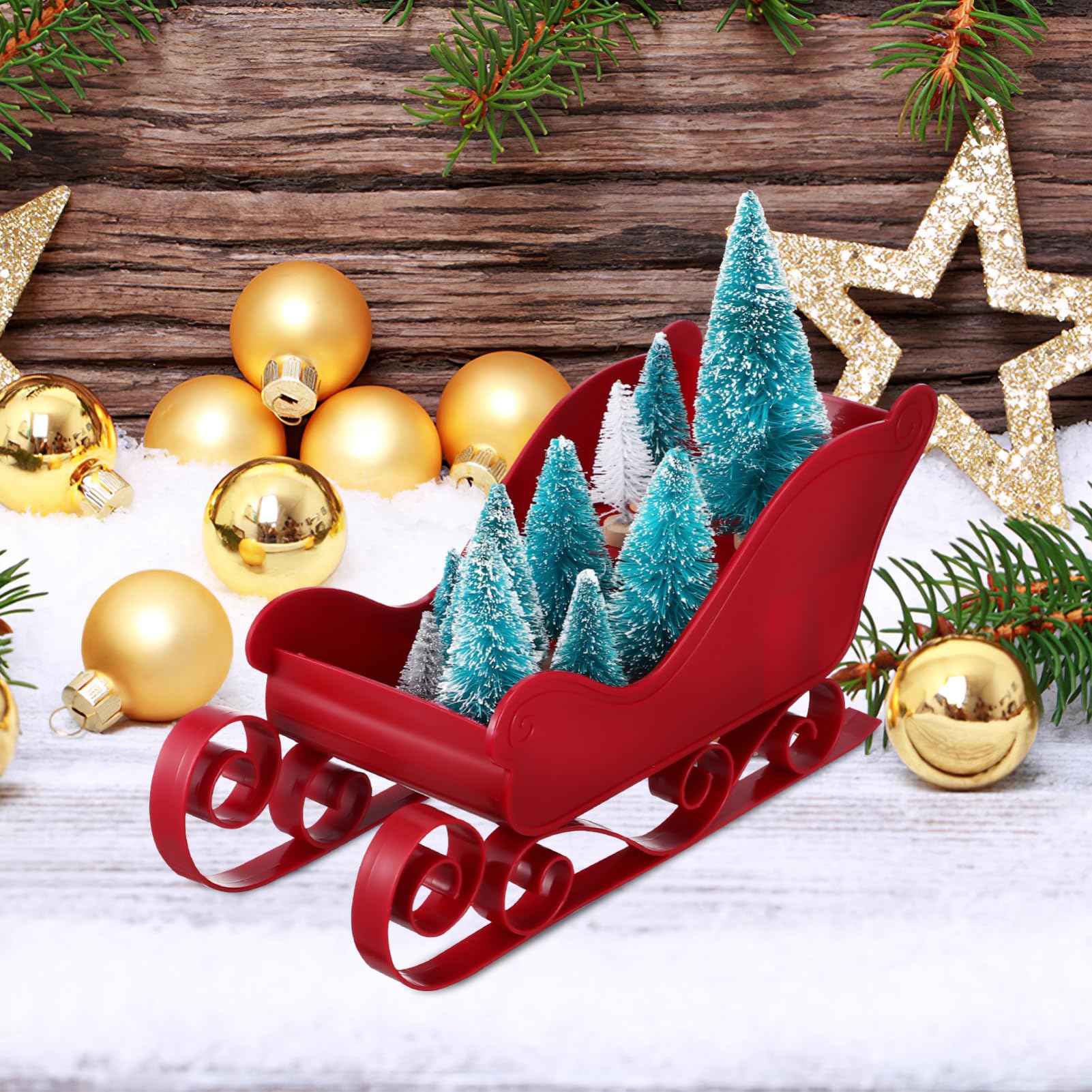 PartyKindom 3 Sätze Weihnachtsschlitten Winterdeko Weihnachtskorbschlitten Weihnachtshandwerk Weihnachtstischschlitten Schlitten Für Christbaumplatte Weiden Plastik Rot 2 Stück * 3