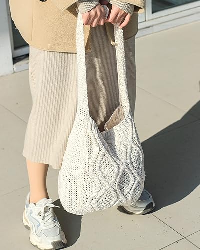 Miniatura 8 de ENBEI Bolsos de hombro para mujer, bolsos de ganchillo, bolso de compras de hombro, bolso de mano estético de lona bolso de mano lindo