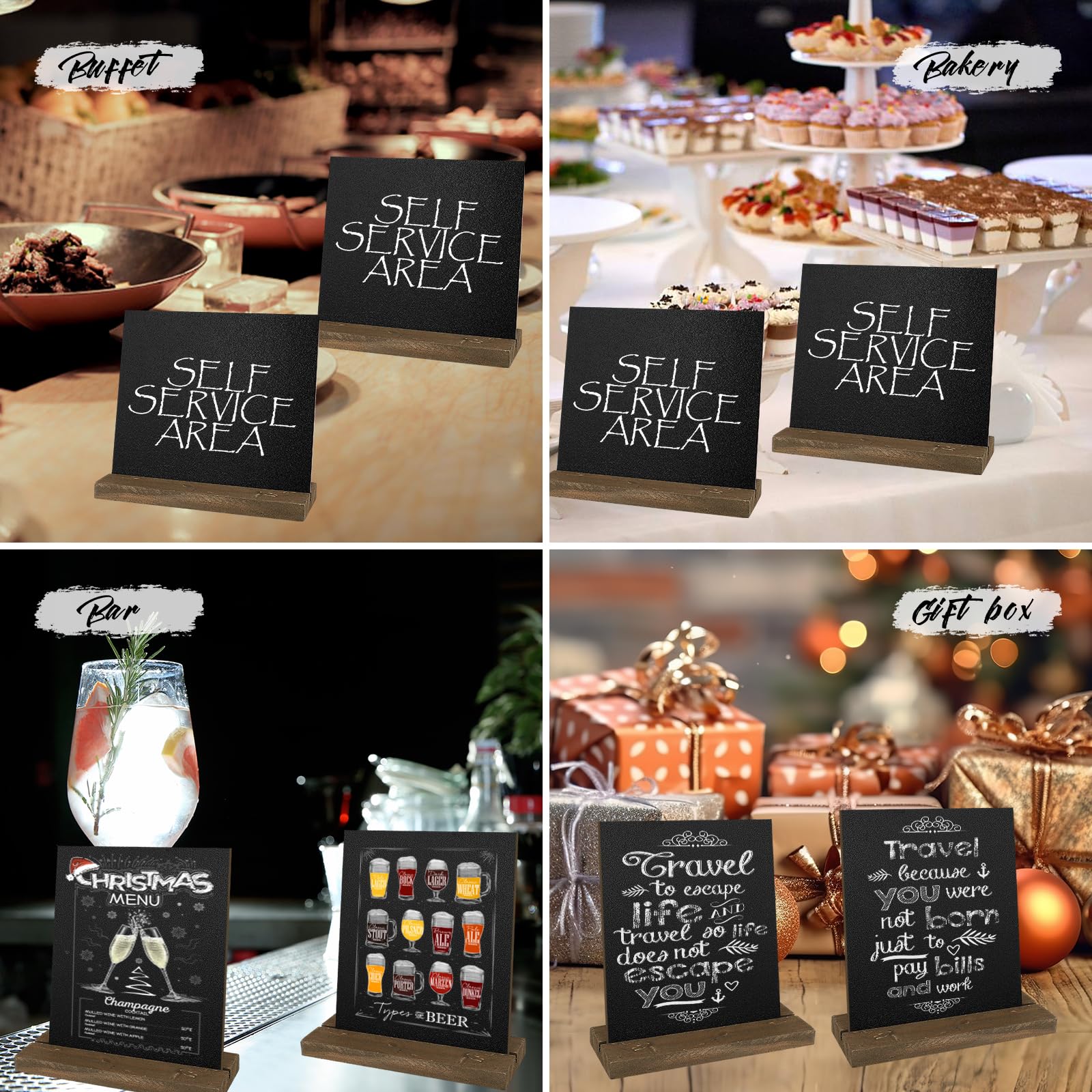 Lot de 8 Tableaux noirs en ardoise avec supports en bois, 3 stylos pour menu de fête et mariage