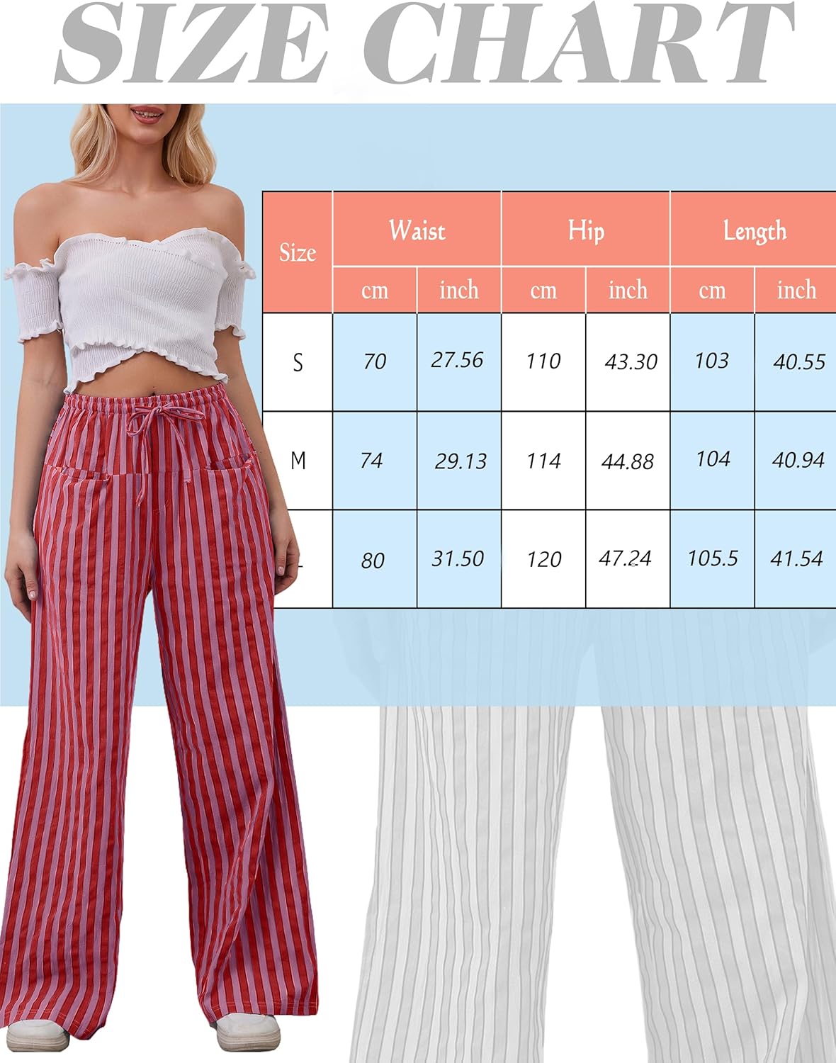 Women Drawstring Stripe Wide Leg Casual Trousers Striped Low Rise Casual Loose Lounge Pants with Pockets - Image 9