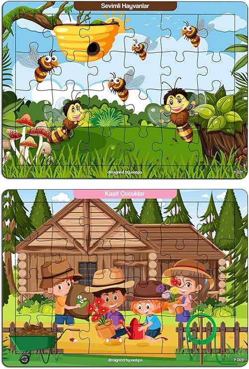 Çocuk Ahşap Puzzle 24 Parça Eğitici Set 4'lü, 3 Yaş ve Üzeri, Ahşap Malzeme, 25x18 cm