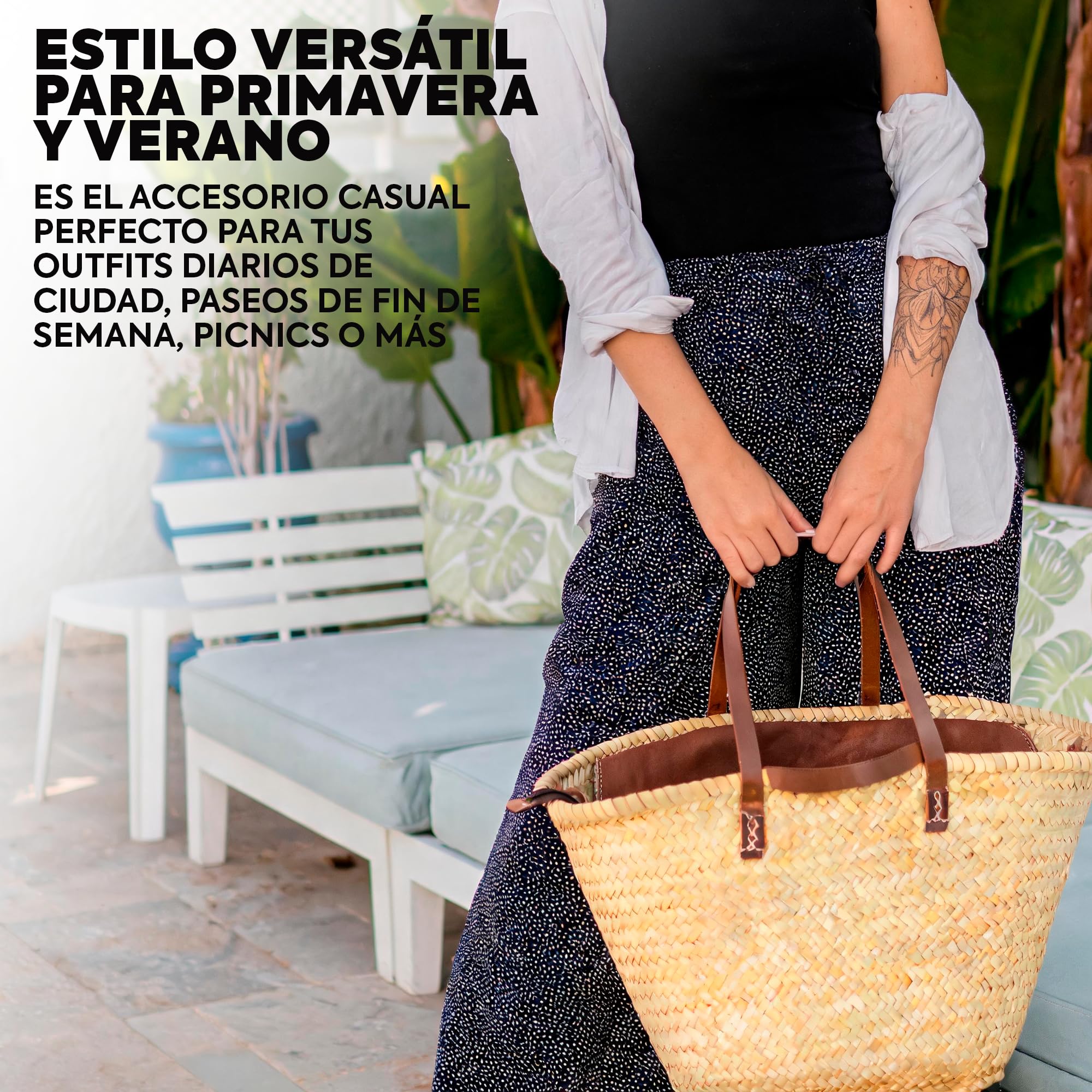 Afrikan Bags - Bolso Capazo de Palma| Bolso de Palma de Base Oval con Asa Bandolera y Cierre Ajustable - 48 x 32 x 30 cm (medidas aproximadas)