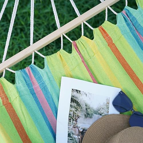 Miniatura 6 de Hamaca doble para dos personas - Hamaca artesanal de algodón natural estilo Boho con correas para árboles, para interior, exterior, patio, pórtico,