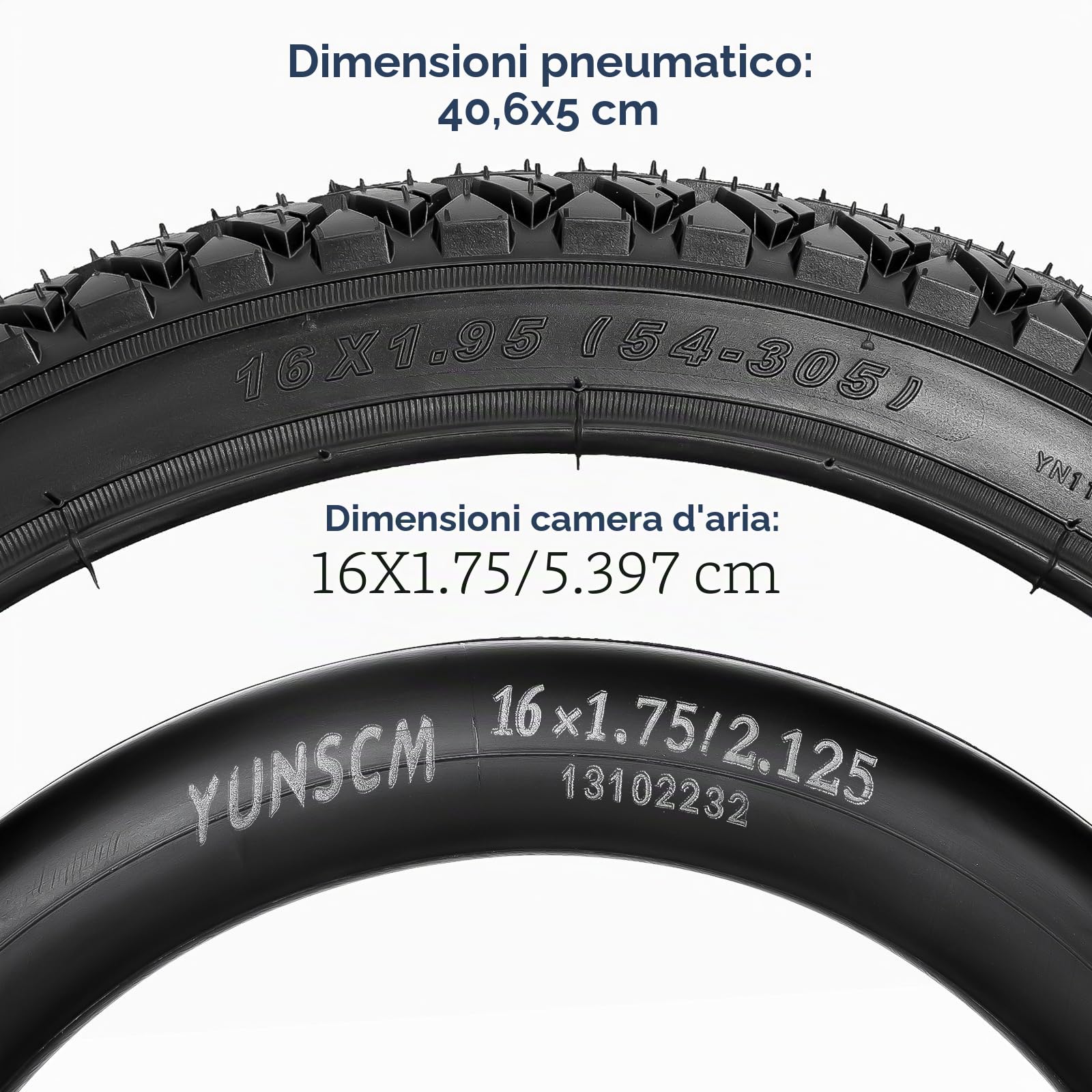 YUNSCM 2-PCS 16 pollici bambino bicicletta pneumatici 16x1.95/54-305 and 16 pollici bicicletta camera d'aria Schrader Valve Compatible with 16x1.90 16x1.95 16x2.0 All-Terrain Directional Tread