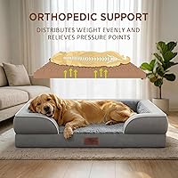 Vista 454 de Comfort Expression Cama ortopédica para perros extra grandes de 45 x 35 pulgadas, cama para mascotas XL de espuma tipo caja de huevos impermeable