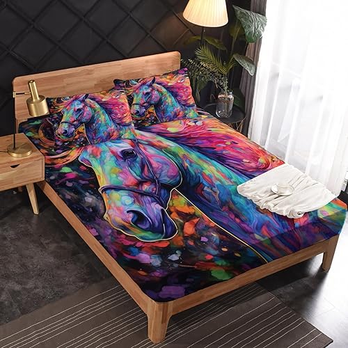 Miniatura 9 de Sábanas de caballo negro tamaño King  Sábanas de cama de caballo al galope, microfibra suave, bolsillo profundo y sábanas con patrón sin arrugas, 4