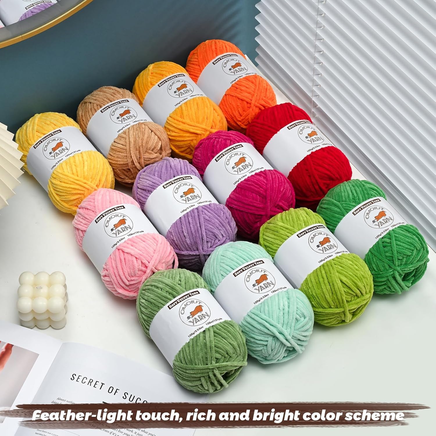 20 Skeins Fluffy Chenille Yarn for Crocheting, Soft Bulky Velvet Yarn for Knitting, Plush Baby Blanket Crochet Yarn, 2620 Yards Multicolor Amigurumi Yarns for Crafts Set B