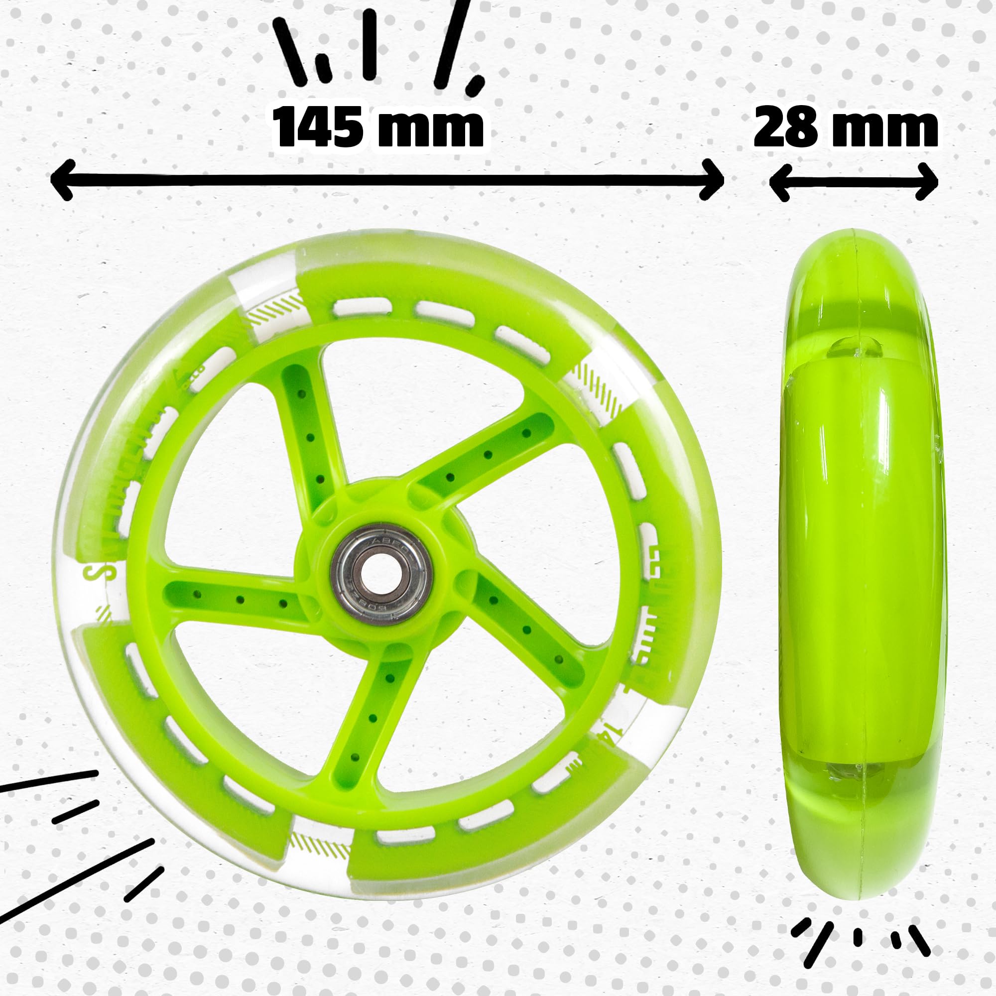 Set Di Ruote Di Ricambio Per Scooter Urbani Apollo Da 200 Mm - Pro Wheels Con Cuscinetti A Sfera ABEC 7, Ruote Di Ricambio Per Scooter Adatte Anche - 2