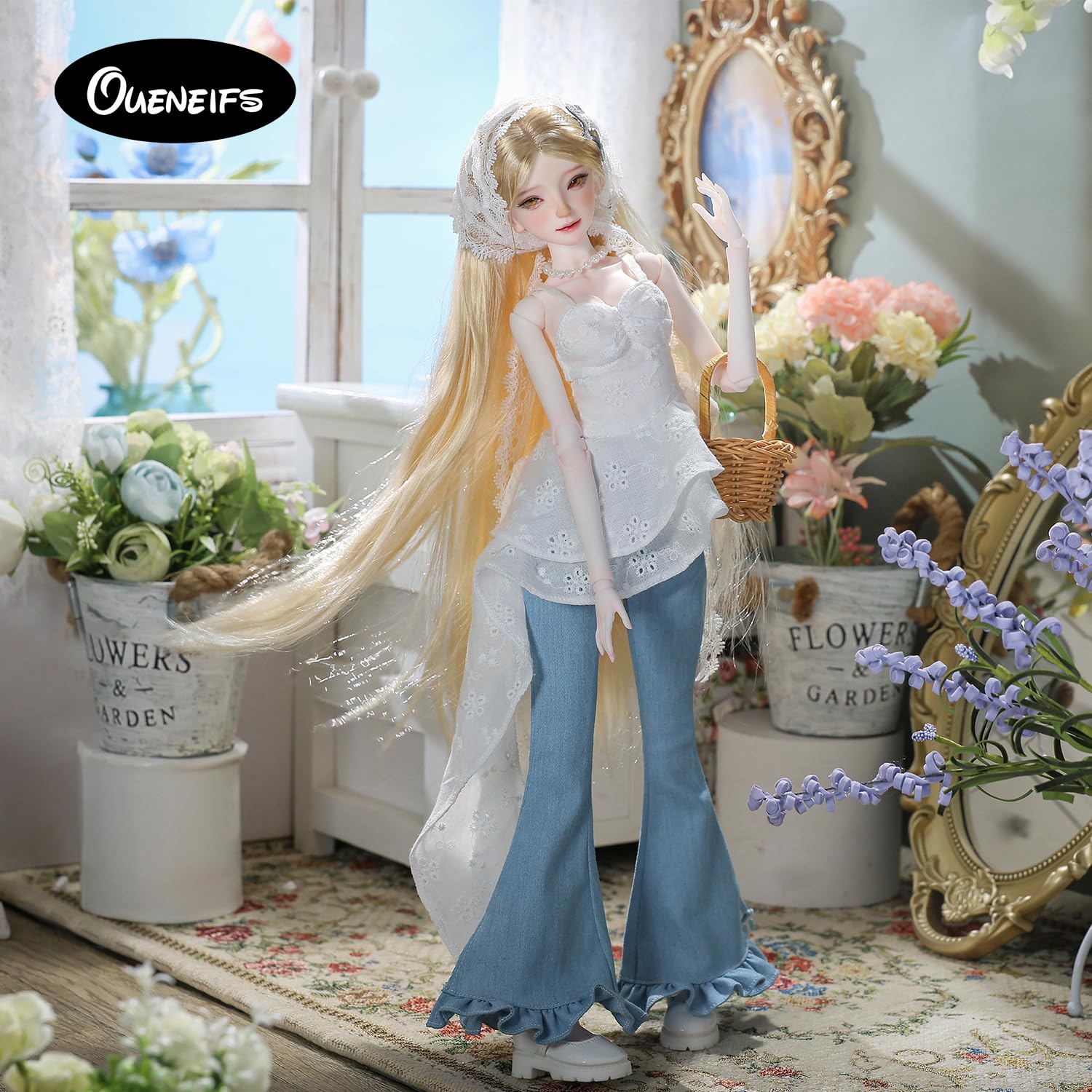 Oueneifs 1/4 Xana Fullset F Bjd Doll zabawka z żywicy dla dzieci w wieku 15 lat (biała górna część odzieży)