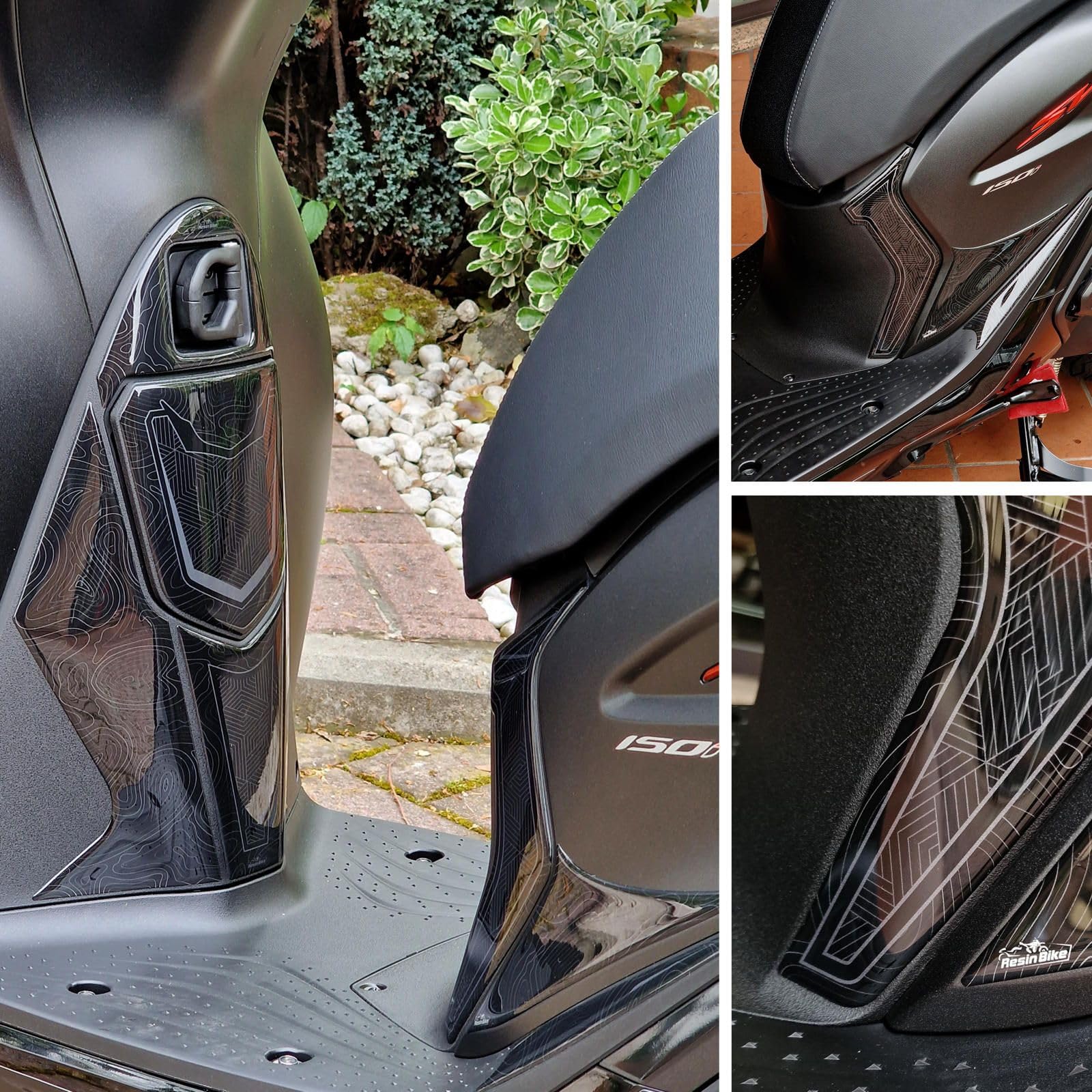 Resin Bike Kit Adesivi Moto Compatibile con Honda SH 125 SH 150 2020-2026. Protezioni Grip Moto Serbatoio Completa da Urti e Graffi. Adesivi Resinati con Effetto 3D Made in Italy