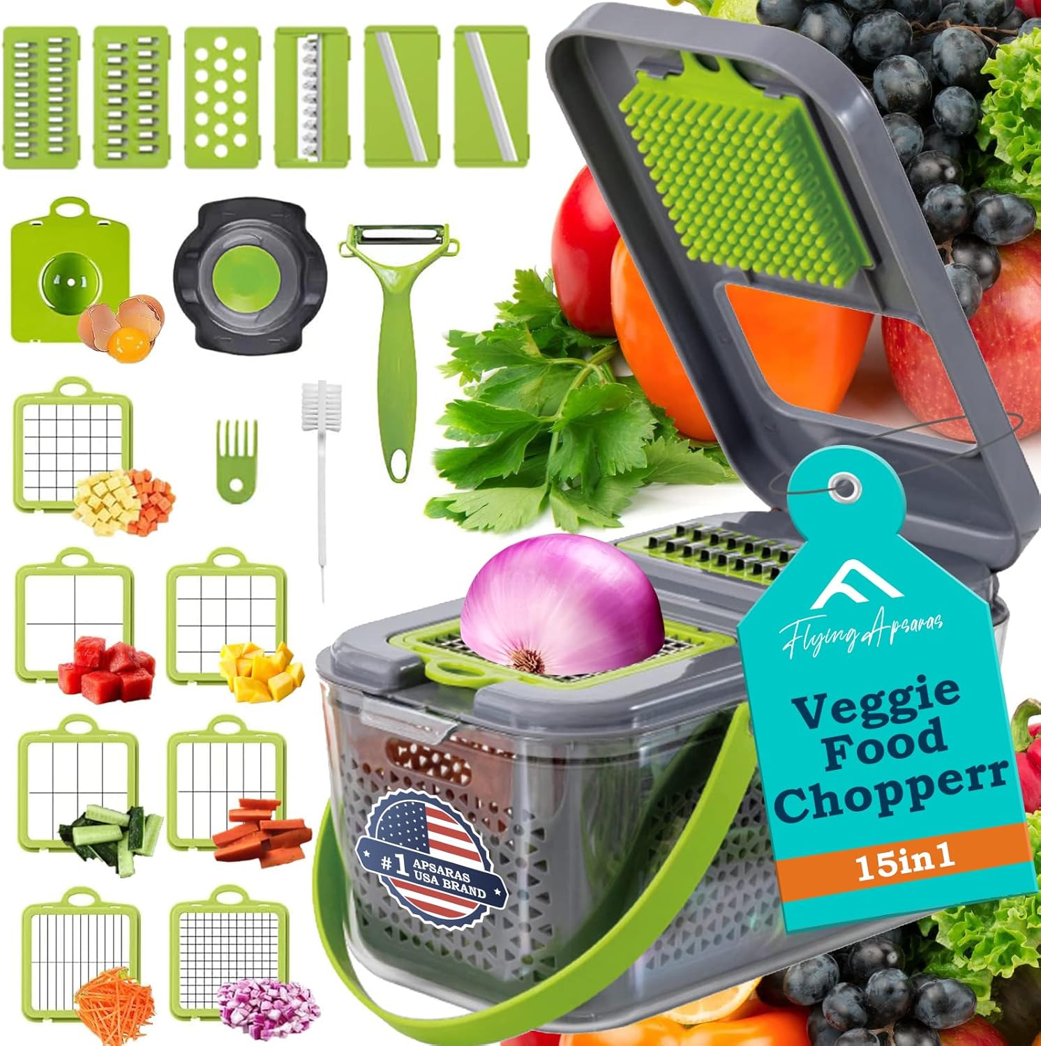 APSARAS USA Pro 18 in1 Vegetable Chopper, Food Chopper with Container, Veggie Slicer & Cutter for Onion Salad,Kitchen Gadgets Accessories,Home Essential Gadget&Kitchen,1.8L