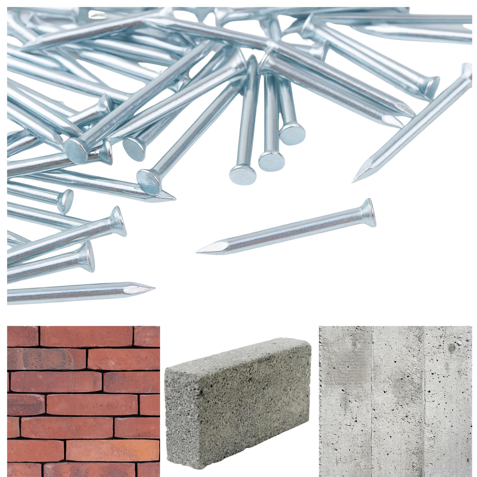 315 Supplies 315 Supplies® Galvanised Masonry Nails – 100Pcs Pack | Hardened Steel, Bright Zinc Plated | Tough Nails For Brick, Block & Concrete (40Mm X 2.5Mm – 100Pcs)