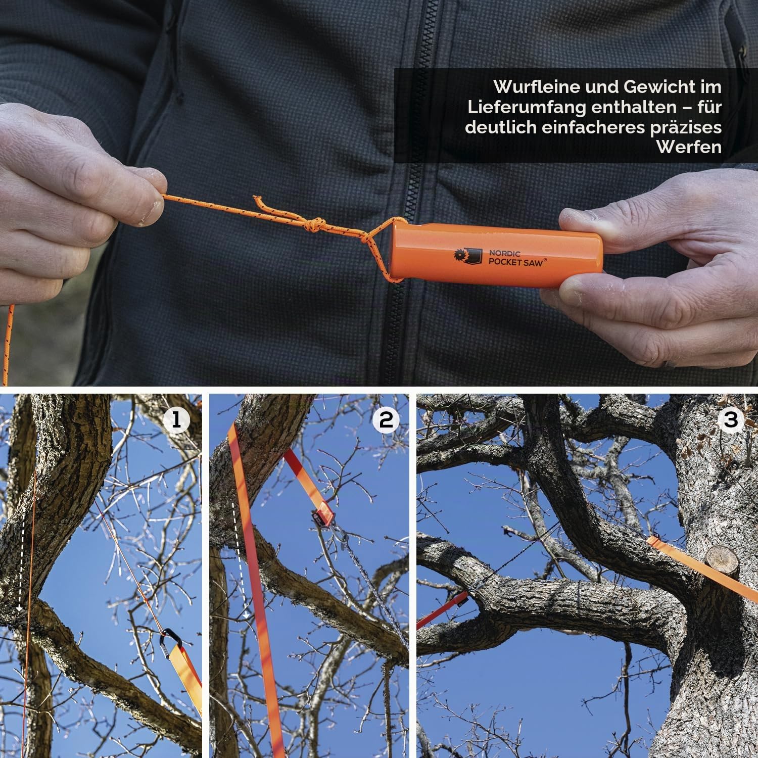 Nordic Pocket Saw Handkettensäge für hohe Äste - The Arborist V2-83 cm Doppelseitige Sägekette - 11m lange Nylonriemen & Aufbewahrungstasche - Kompakt Hochastschneider - Seilkettensäge