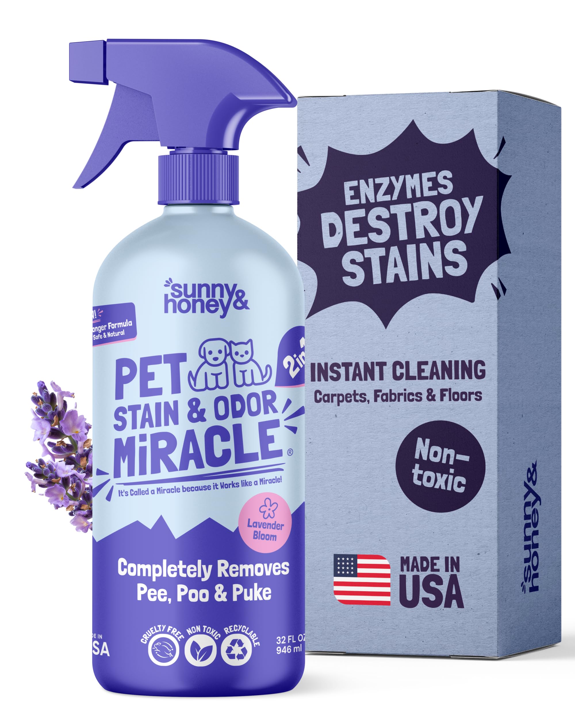 Sunny & Honey Pet Stain Remover & Enzyme Cleaner - 32 Fl Oz, Fall Spice - Carpet Deodorizer & Urine Odor Eliminator for Dog Pee, Cat Urine, Upholstery & Furniture