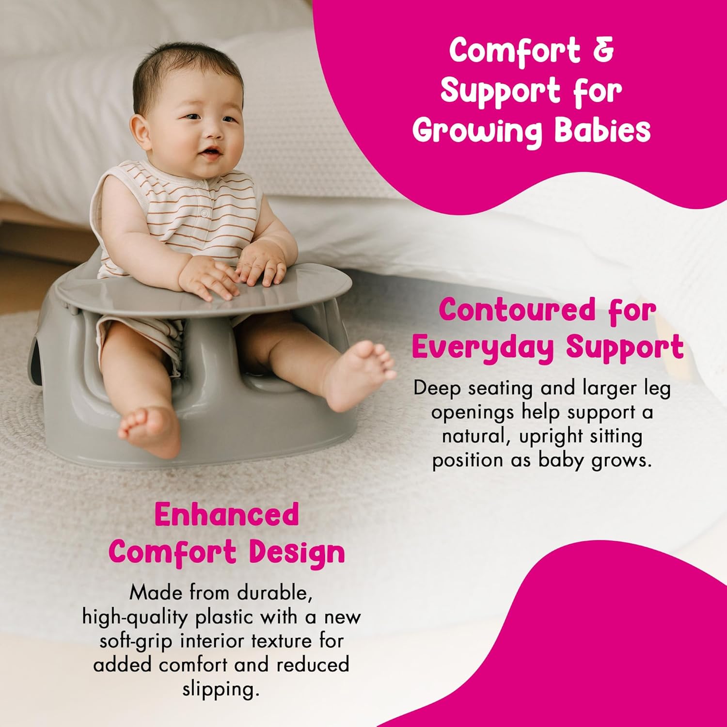 Bumbo Plastic Floor Seat Lite & Tray Combo for Babies 3 to 12 Months, Breige - Lightweight Portable Baby Chair with Large Legroom and 3-Point Harness for Feeding and Play