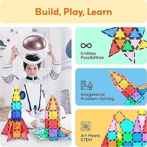 Vista 39 de PicassoTiles Juego de cohetes que cambian de color activado por rayos UV, kit de juguete de construcción magnética, juego de aprendizaje STEM