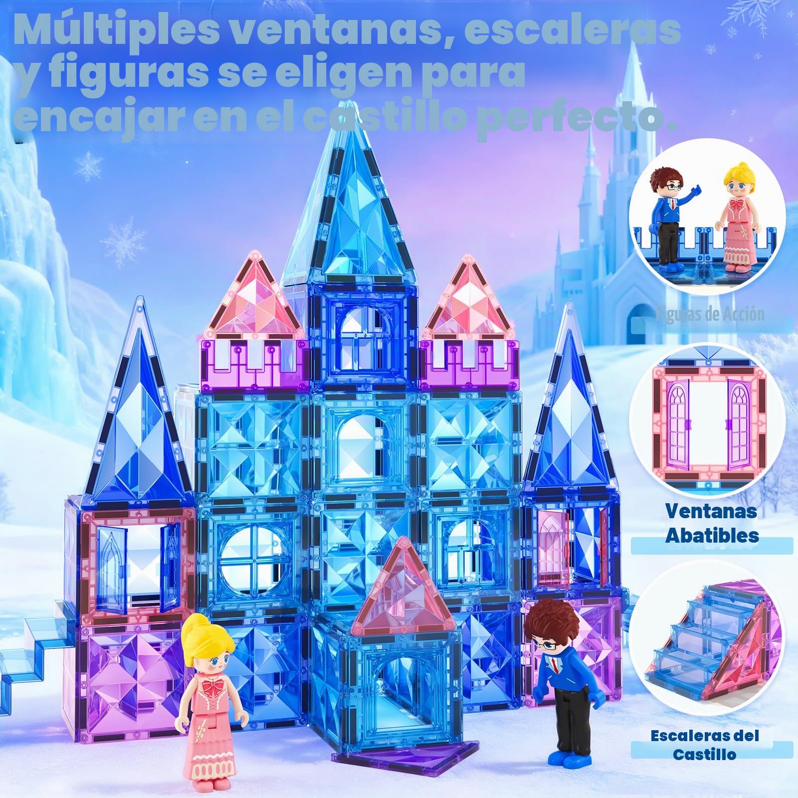 Juguetes de Frozen para niñas, azulejos magnéticos de 102 piezas con muñecas, castillo de princesa, juguetes de construcción, juguetes para niñas de 4 a 5 años, 6 a 8 años, bloques magnéticos, regalos