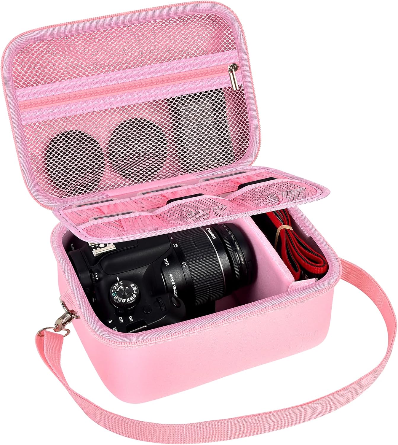 Digital Camera Case Compatible with Canon EOS Rebel T7/ 4000D/ T100 DSLR Cameras, Also for Sony Alpha a6400/ a6100/ a6700/ A6600/ a6300 Mirrorless, Holder for SD Card and More (Pink)