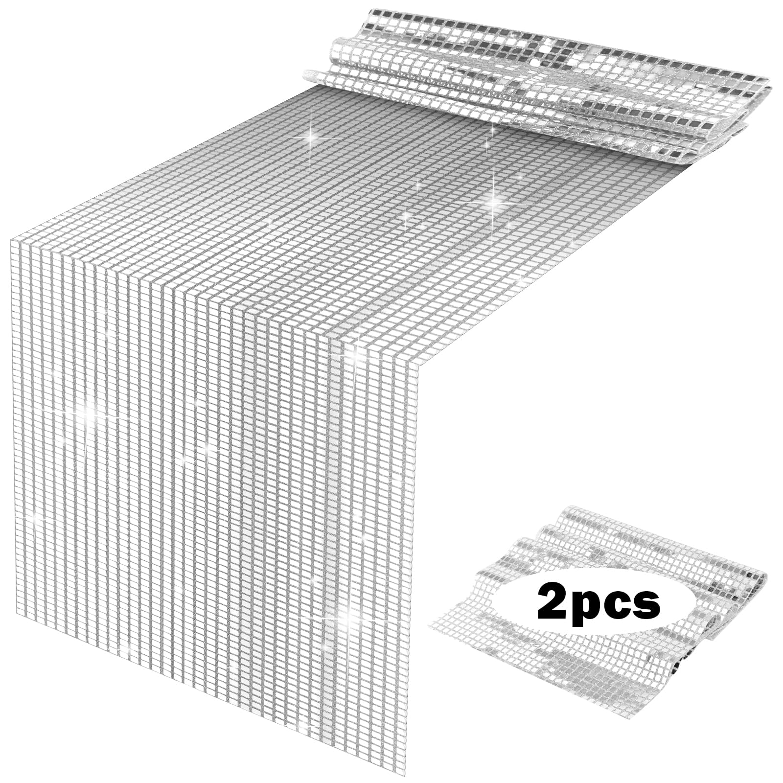 3Pcs 12 X 72Inchs Silver Table Runner,Silver Sequin Glitter Disco Party Table Runner
