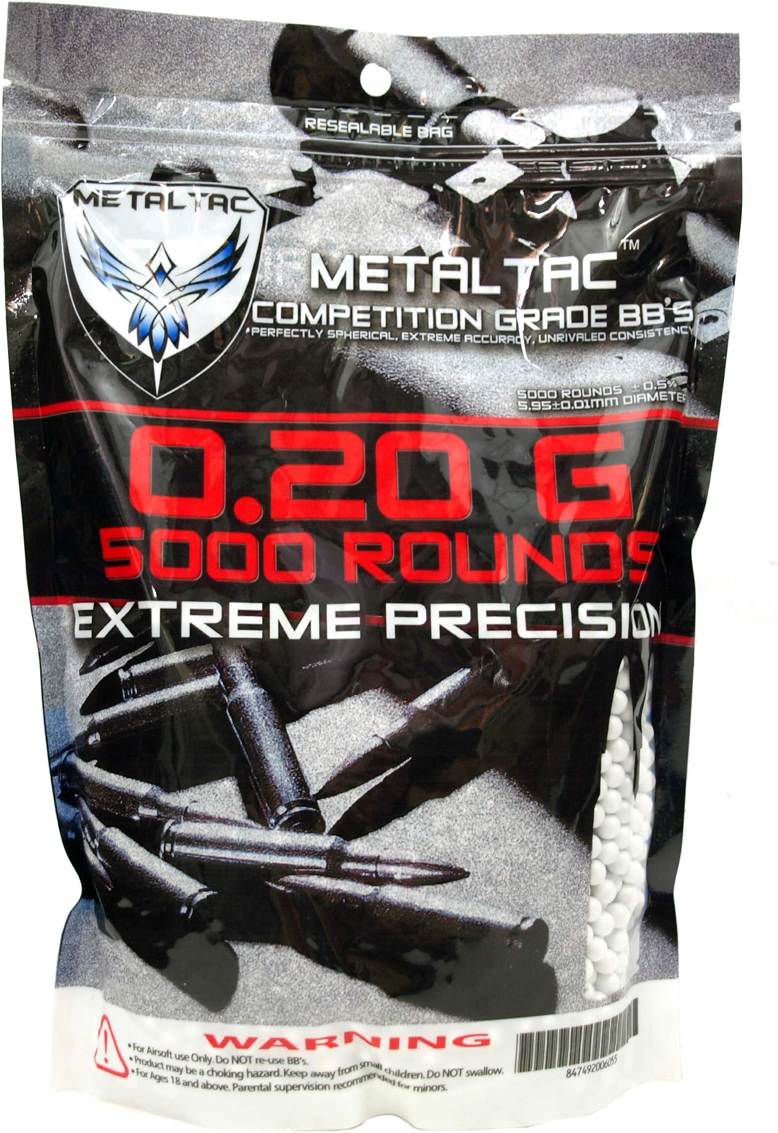 MetalTac Perfect Grade Airsoft Ball Bearing (Bag of 5000), 0.2gm/6mm pellets