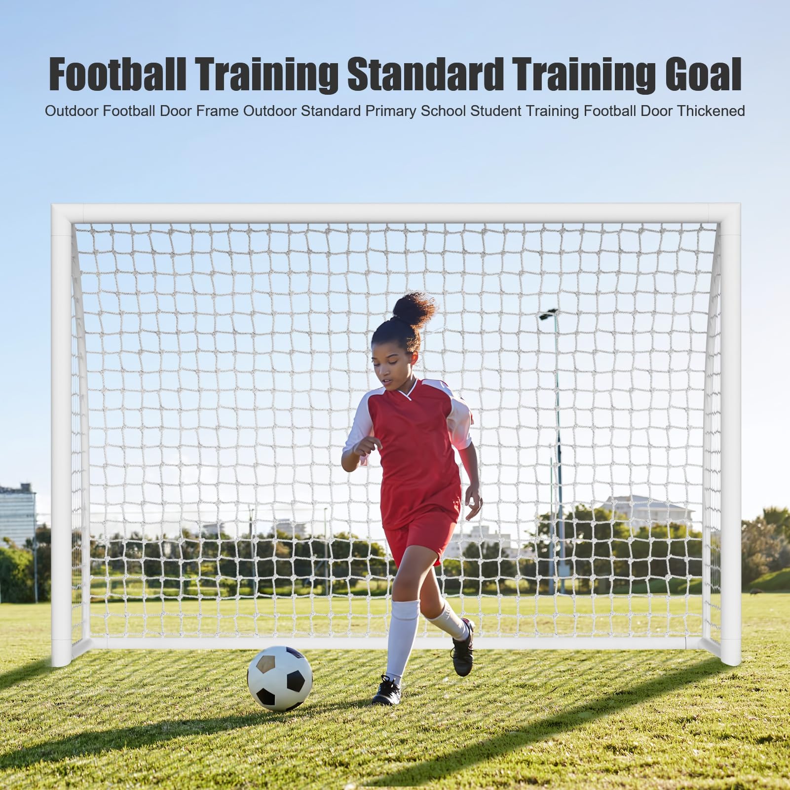 Masiunoz 10 x 6.5 Feet Portable Soccer Goal with Net, Weatherproof Soccer Training Equipment, Outdoor Sports Games Soccer Goal Set White