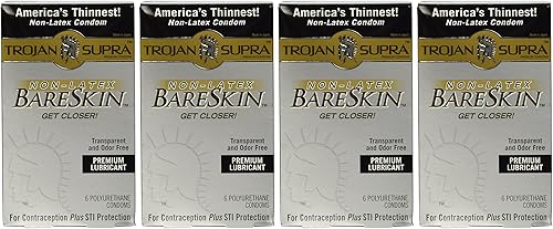 Trojan Supra Lubricado Premium Condones MicroSheer Poliuretano Ultrafino 6 ea (Paquete de 4)