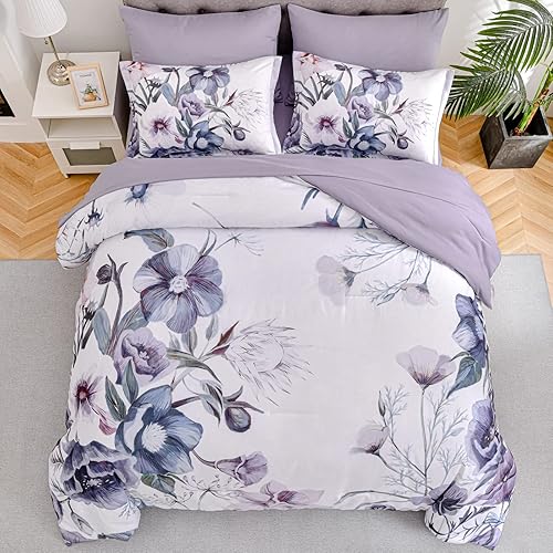 Miniatura 10 de Luxudecor Juego de edredón floral tamaño Queen de 7 piezas, cama de flores azul verde azulado en una bolsa, elegante juego de cama de edredón para